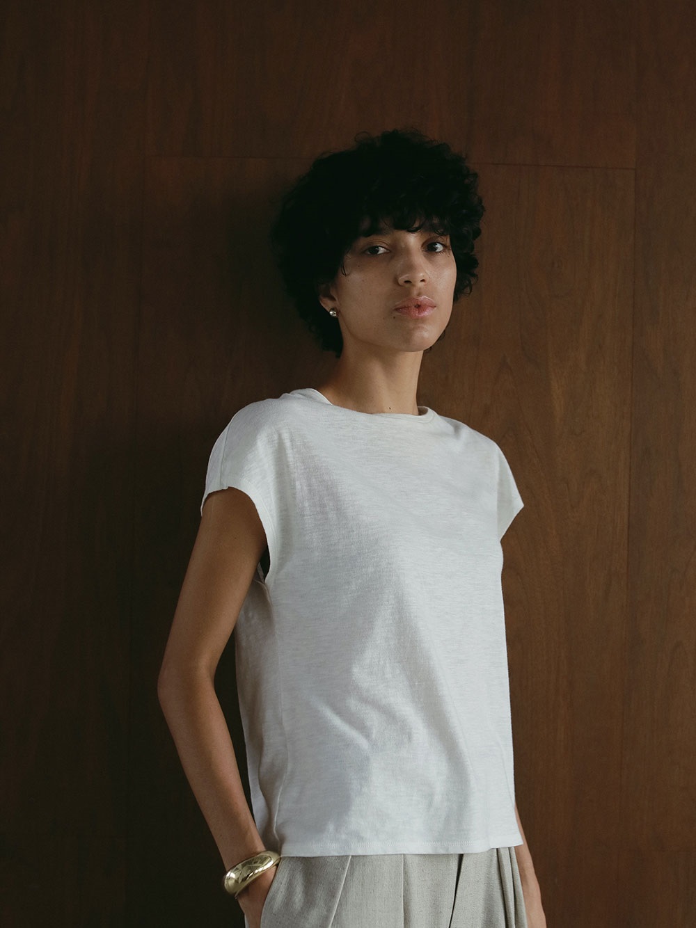 スラブカットＴシャツ(01オフホワイト-フリー)