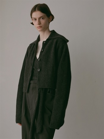 カラーニットカーディガン(10チャコールグレー-フリー)