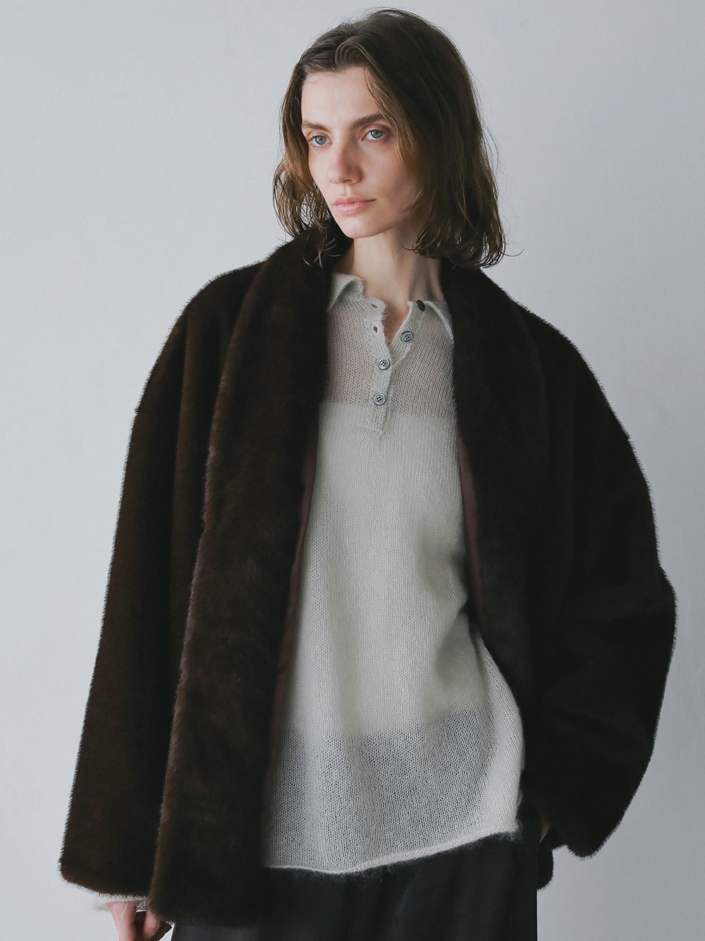 ファーライクショールジャケット(80コゲチャ-フリー)