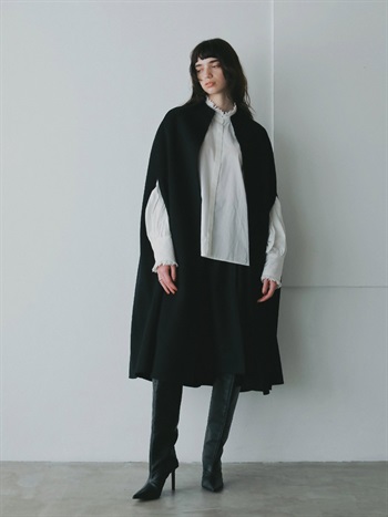 カシミヤブレンドロングケープ [Preorder](00ブラック-フリー)