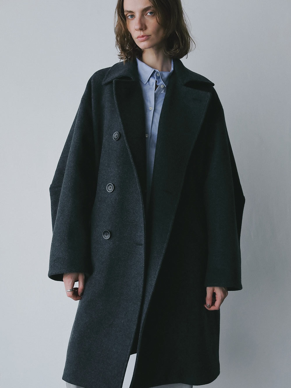 ウールダブルオーバーコート(10チャコールグレー-フリー)