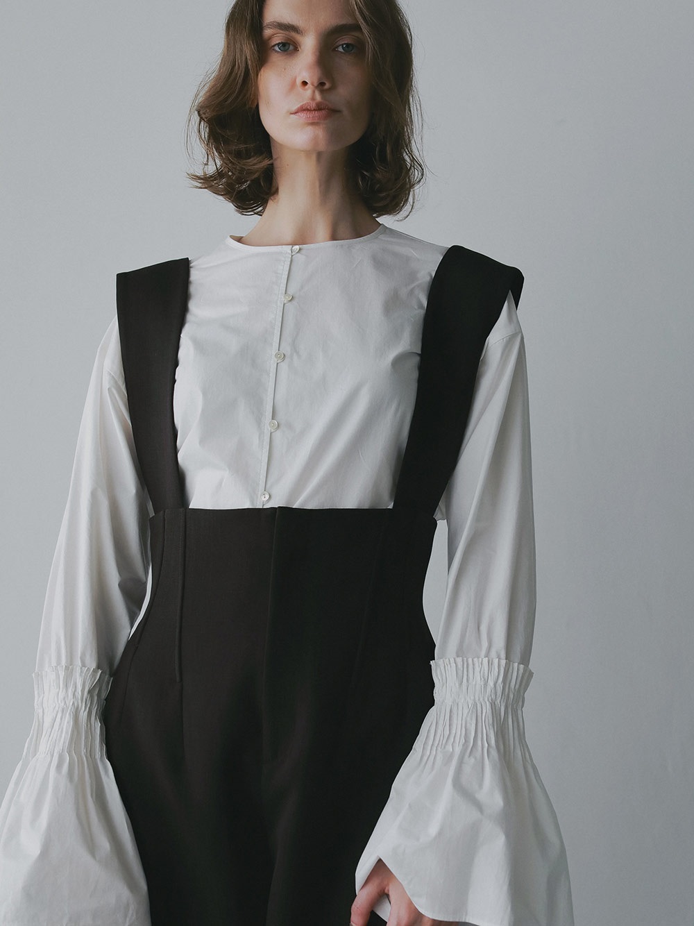 ピンタックフレアカフスブラウス(01オフホワイト-フリー)