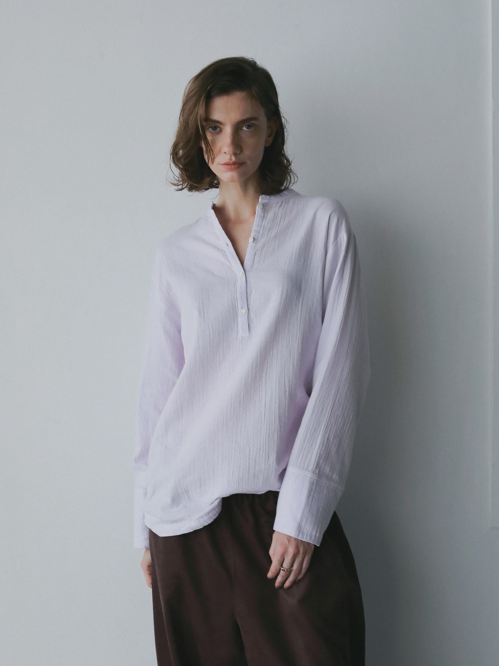 ヘンリーネックブラウス(32ピンク-フリー)