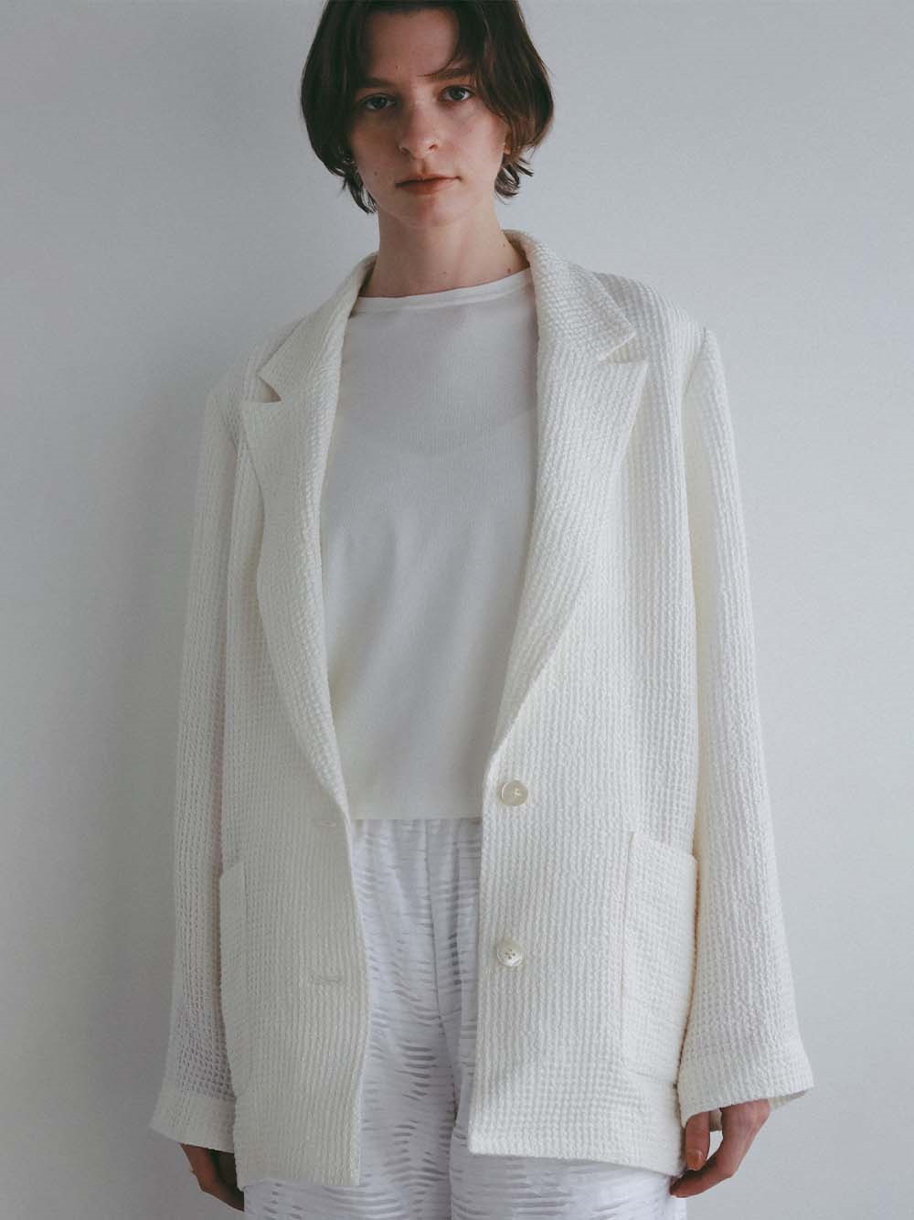 ＜3月19日（木）販売開始＞リネンワッフルシングルジャケット(01オフホワイト-フリー)