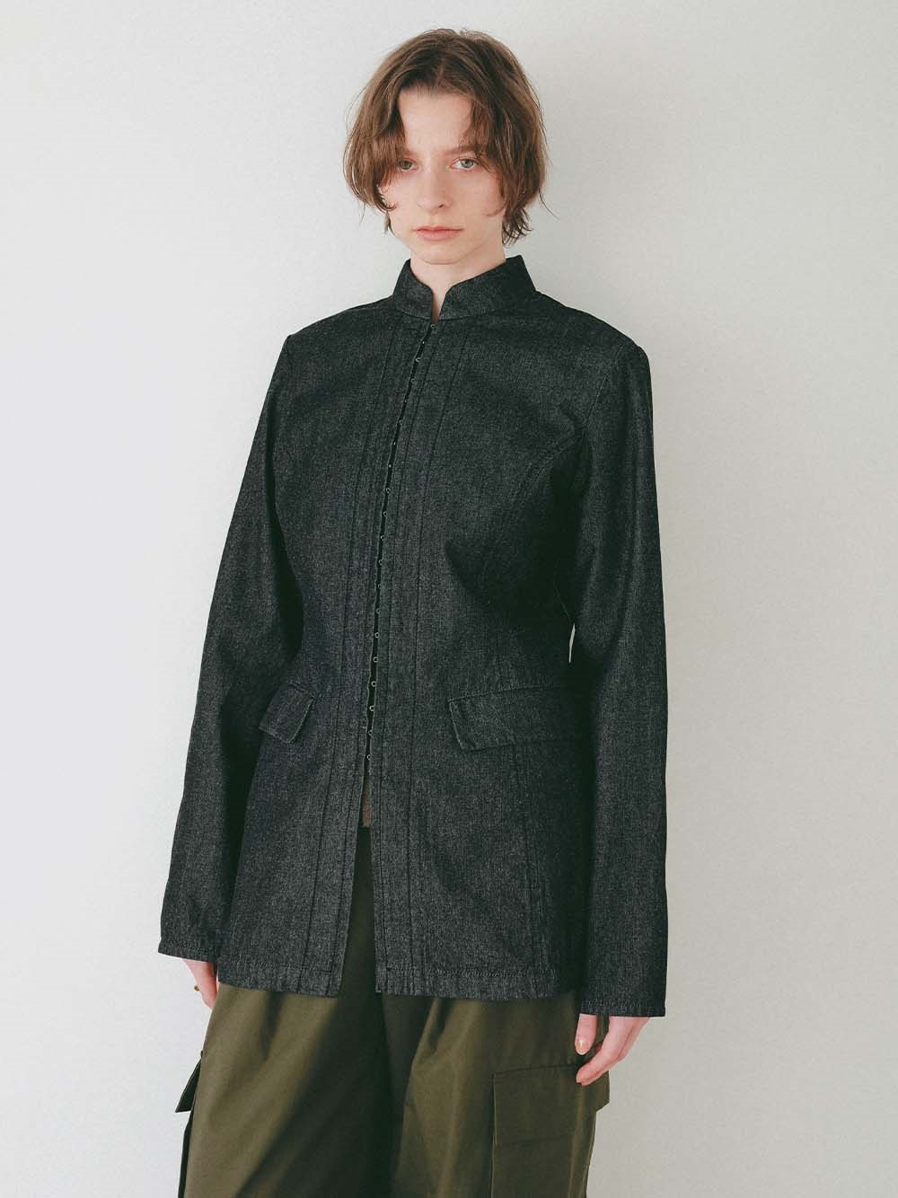 ＜3月12日（木）販売開始＞スタンドカラーデニムジャケット(00ブラック-１)