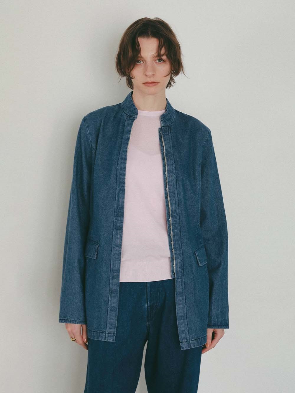 ＜3月12日（木）販売開始＞スタンドカラーデニムジャケット(73インディゴ-１)