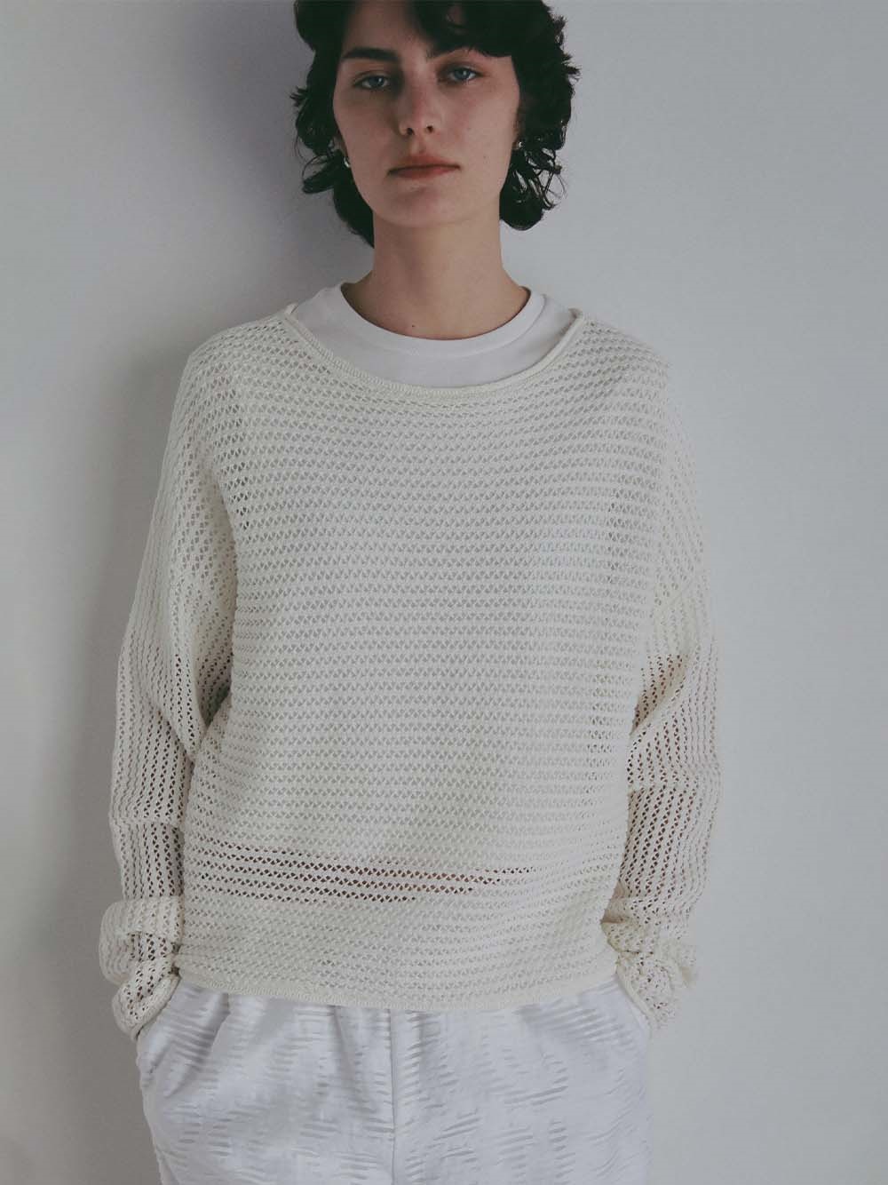 ＜3月19日（木）販売開始＞ニットメッシュプルオーバー(01オフホワイト-フリー)