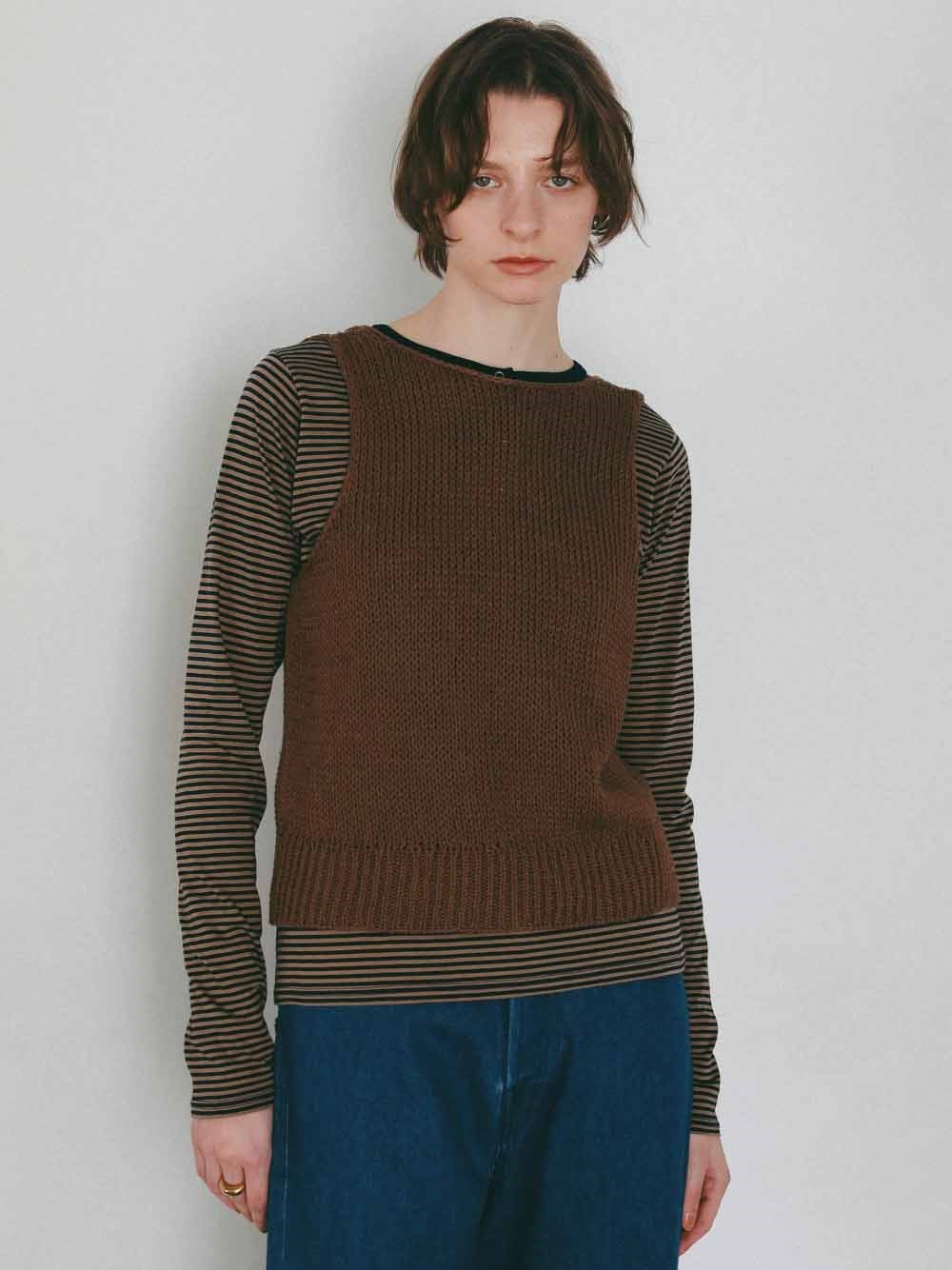 ＜3月5日（木）販売開始＞ヘンリーネックボーダーカットプルオーバー(83キャメル-フリー)