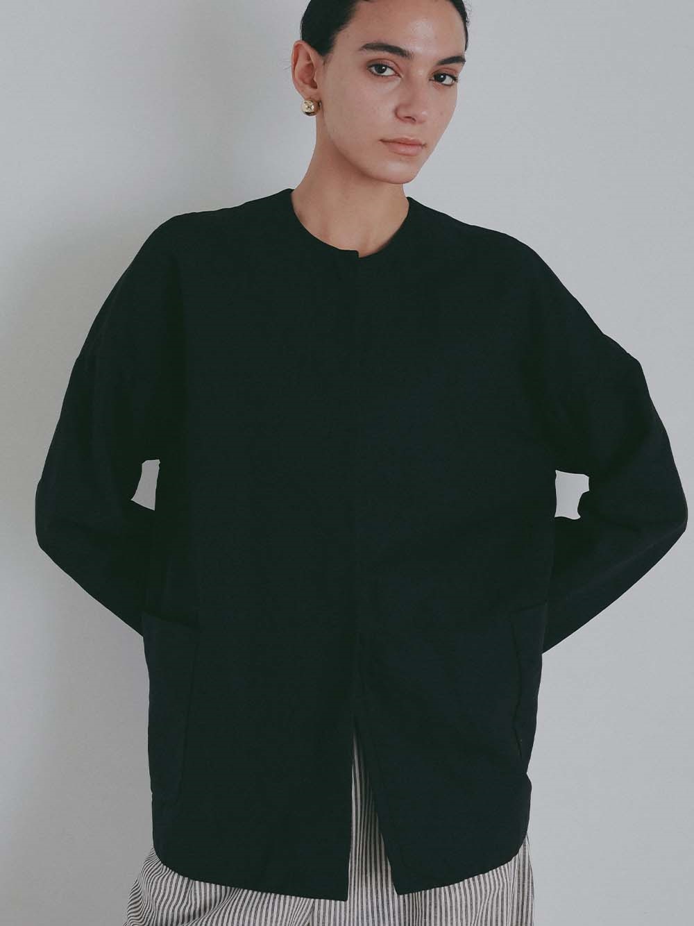 ＜4月2日（木）販売開始＞コットンリネンクルーネックジャケット(00ブラック-フリー)