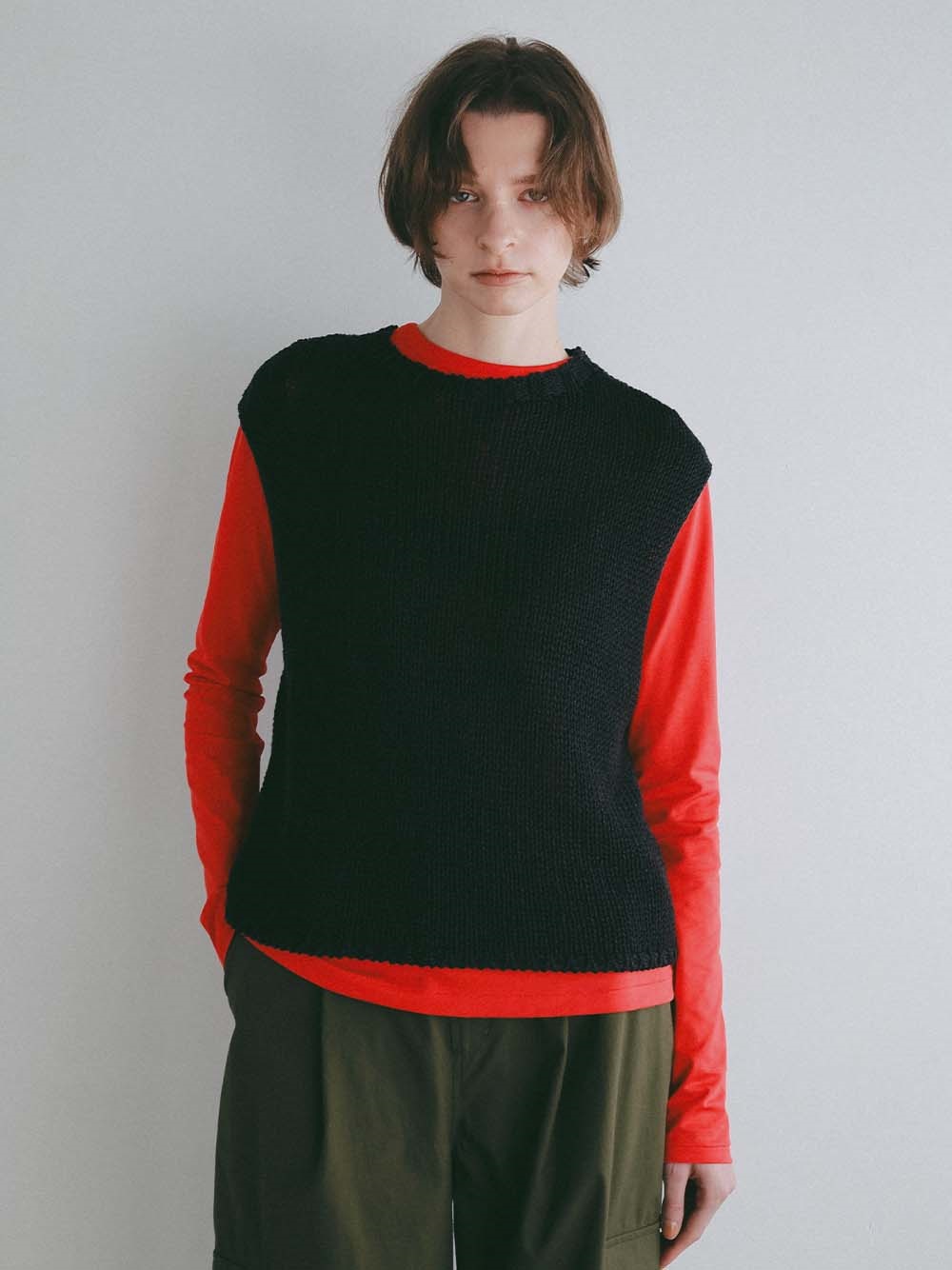 ＜4月9日（木）販売開始＞リネンミックスローゲージベスト(10チャコールグレー-フリー)