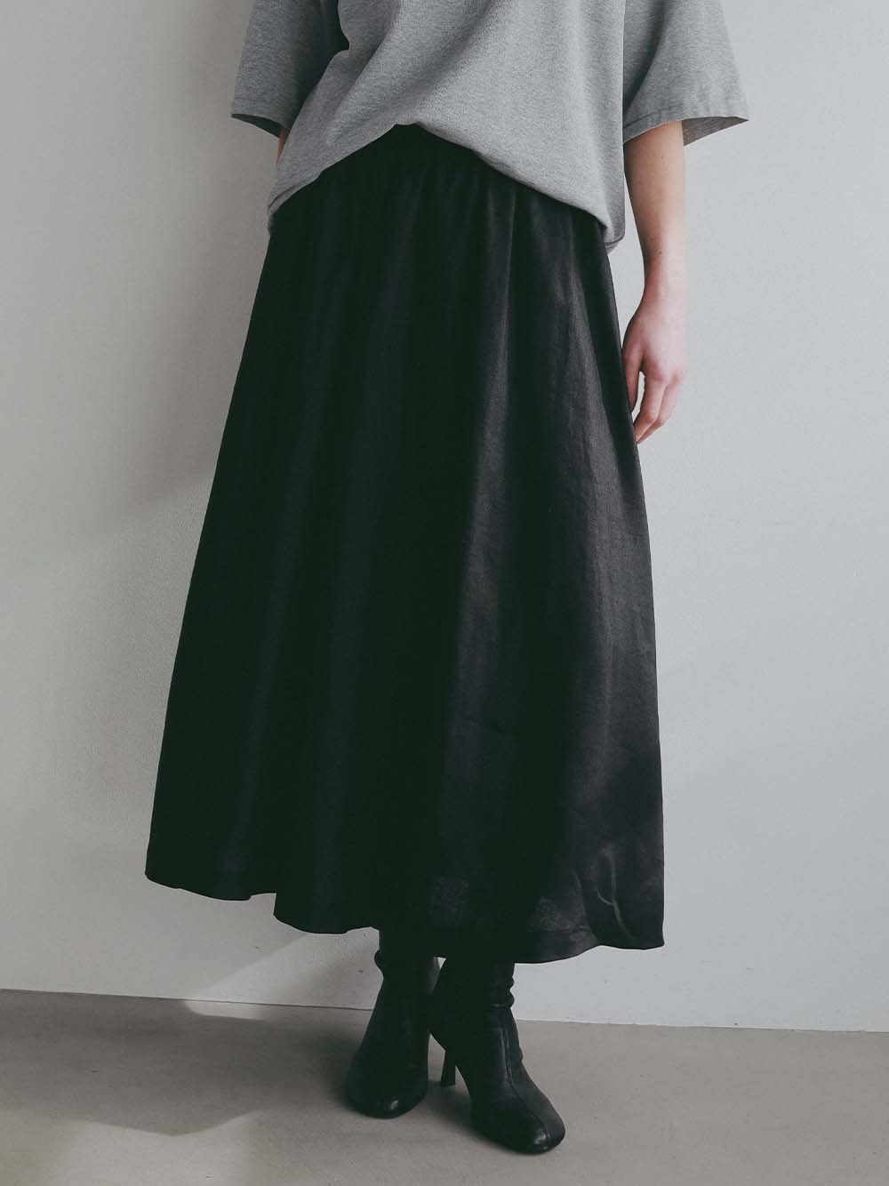 ＜4月9日（木）販売開始＞リネンフレアスカート(00ブラック-１)