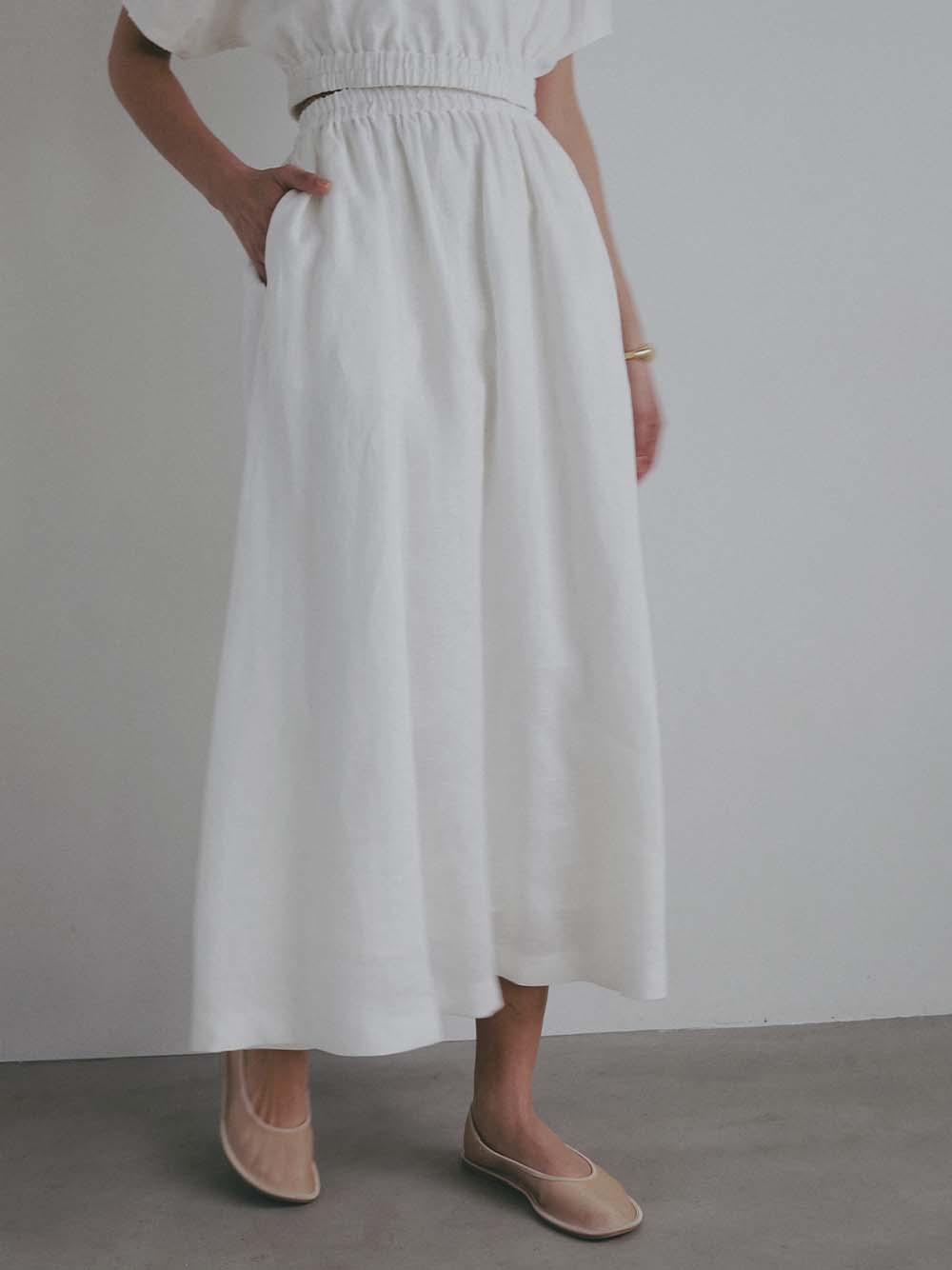 ＜4月9日（木）販売開始＞リネンフレアスカート(01オフホワイト-１)